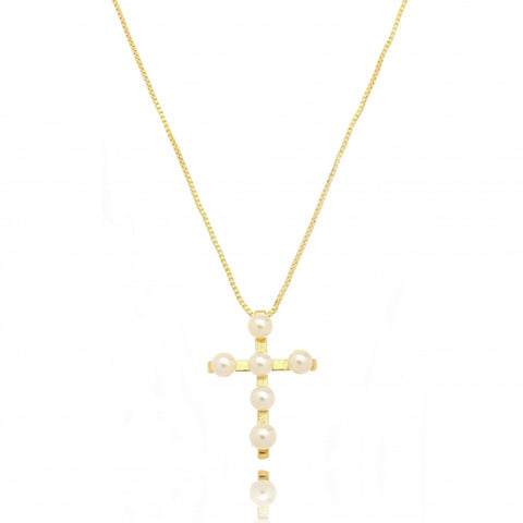 PEARL CROSS NECKLACE | 18k Gold Filled