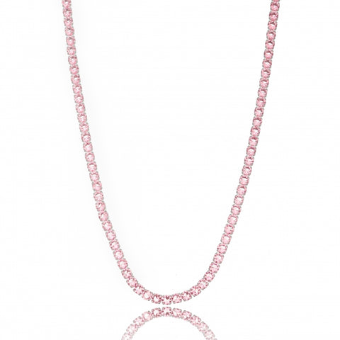 PINK RIVIERA NECKLACE | White Rhodium Plated