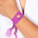 WRAP AROUND FABRIC WITH GREEK EYE CHARM BRACELET | 18k Gold Filled