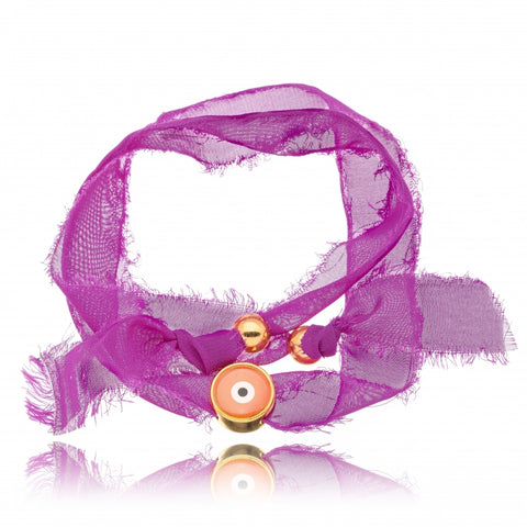 WRAP AROUND FABRIC WITH GREEK EYE CHARM BRACELET | 18k Gold Filled