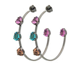 COLORED STONES HOOP EARRINGS | Black Rhodium Plated