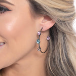 COLORED STONES HOOP EARRINGS | Black Rhodium Plated