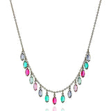 COLORED STONE PENDANTS SHORT NECKLACE | Black Rhodium Plated