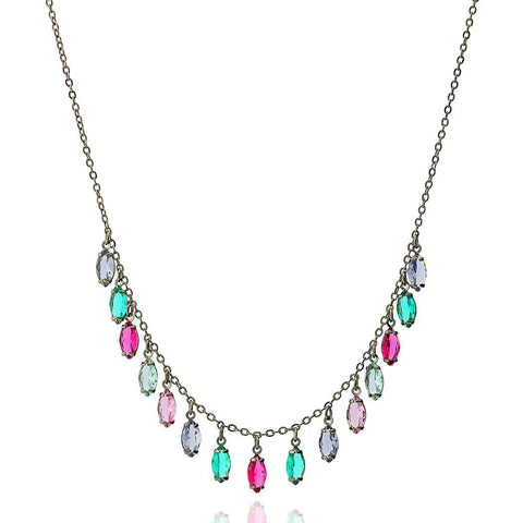 COLORED STONE PENDANTS SHORT NECKLACE | Black Rhodium Plated