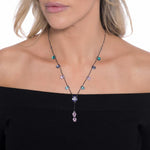 COLORED DROP PENDANTS NECKLACE | Black Rhodium Plated