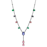 COLORED DROP PENDANTS NECKLACE | Black Rhodium Plated