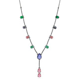 COLORED DROP PENDANTS NECKLACE | Black Rhodium Plated