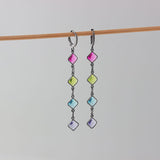 COLORED STONES LONG EARRINGS | Black Rhodium Plated