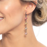 COLORED STONES LONG EARRINGS | Black Rhodium Plated