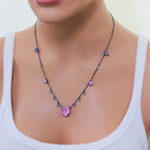 COLORED HEART PENDANTS NECKLACE | Black Rhodium Plated