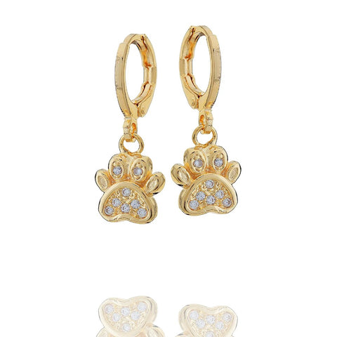 STUDDED PAW PRINT DROP EARRINGS | 18k Gold Filled