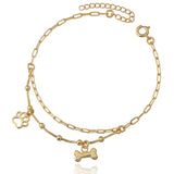 PAW PRINT & BONE DOUBLE CHAIN BRACELET  | 18k Gold Filled