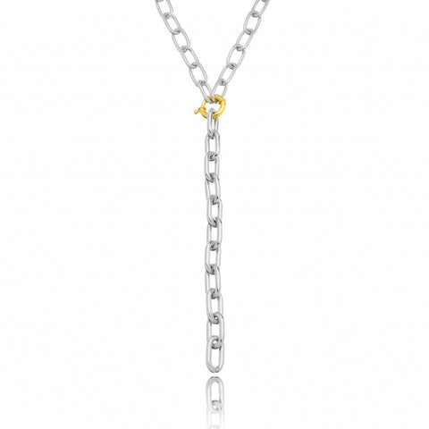 CHAIN LINK STATEMENT NECKLACE | White Rhodium Plated