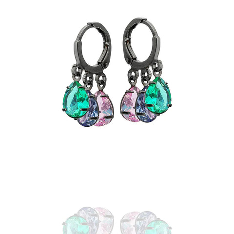 COLORED STONES DROP EARRINGS | Black Rhodium Plated