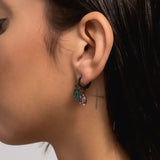 COLORED STONES DROP EARRINGS | Black Rhodium Plated