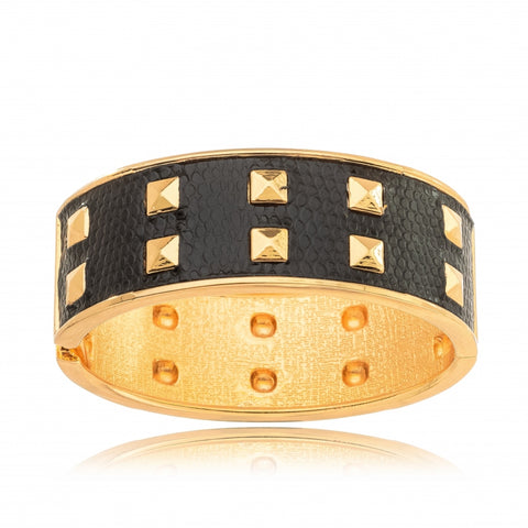 BLACK LEATHER STUD BRACELET | 18k Gold Filled